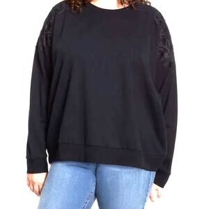 GLORIA‎ VANDERBUILT Black Lace Detail on L/S Sweatshirt Sz XL